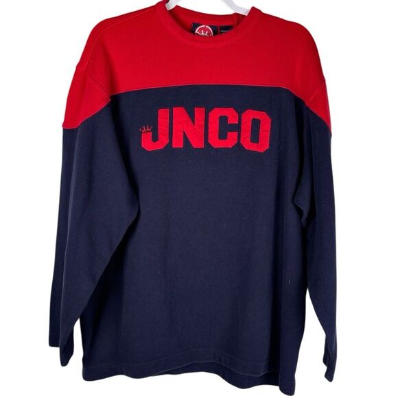 JNCO Y2K 2003 Red Navy Colorblock Logo Crewneck Streetwear Shirt Men’s Size XL - Picture 1 of 7